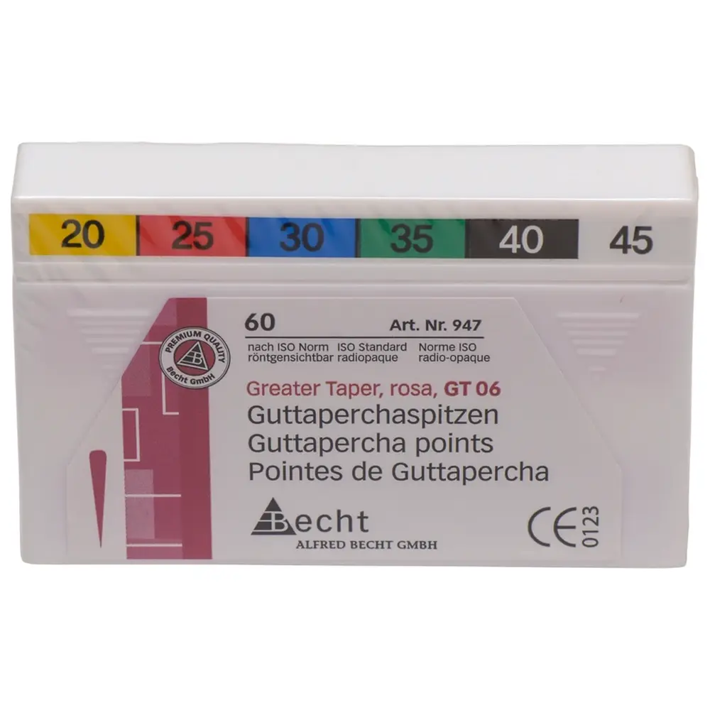 Becht Greater Taper Rosa Guttaperchaspitzen - Packung 60 Stück Taper.06 ISO 020-045