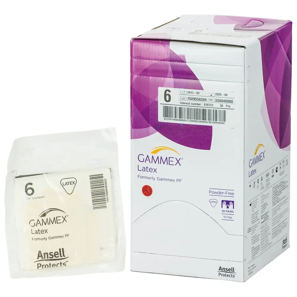 Ansell Gammex® Latex - Packung 50 Paar puderfrei, natur, Größe 6