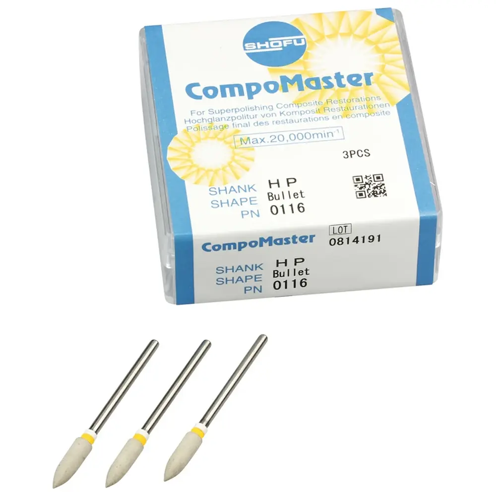 SHOFU CompoMaster - Packung 3 Stück gelb grob, HP, Figur Walze, ISO 040