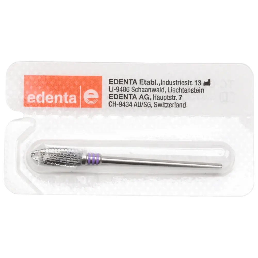 Edenta HM-Fräser Schliff 25 - Stück Spiralverzahnung, 3 x violett superfein, HP, Figur 274, 14 mm, ISO 060
