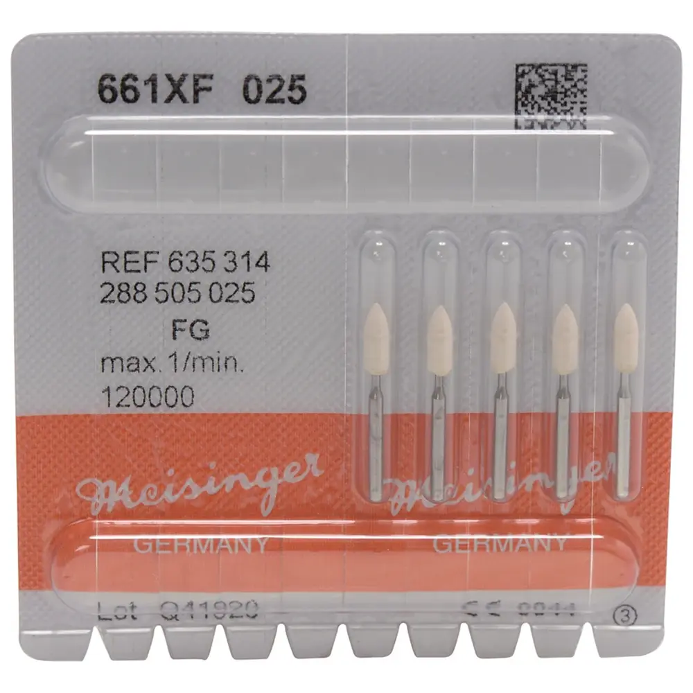 Hager & Meisinger Keramische Schleifer 661 - Packung 5 Stück weiß extra fein, FG, Figur 288, 7 mm, ISO 025