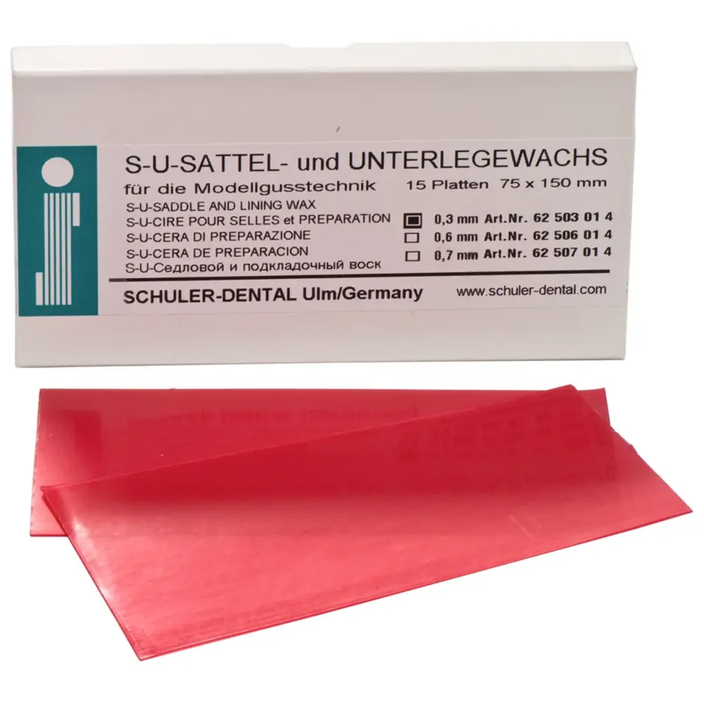 SCHULER-DENTAL S-U-SATTEL- und UNTERLEGEWACHS - Packung 15 Stück 150 x 75 mm, Stärke 0,3 mm