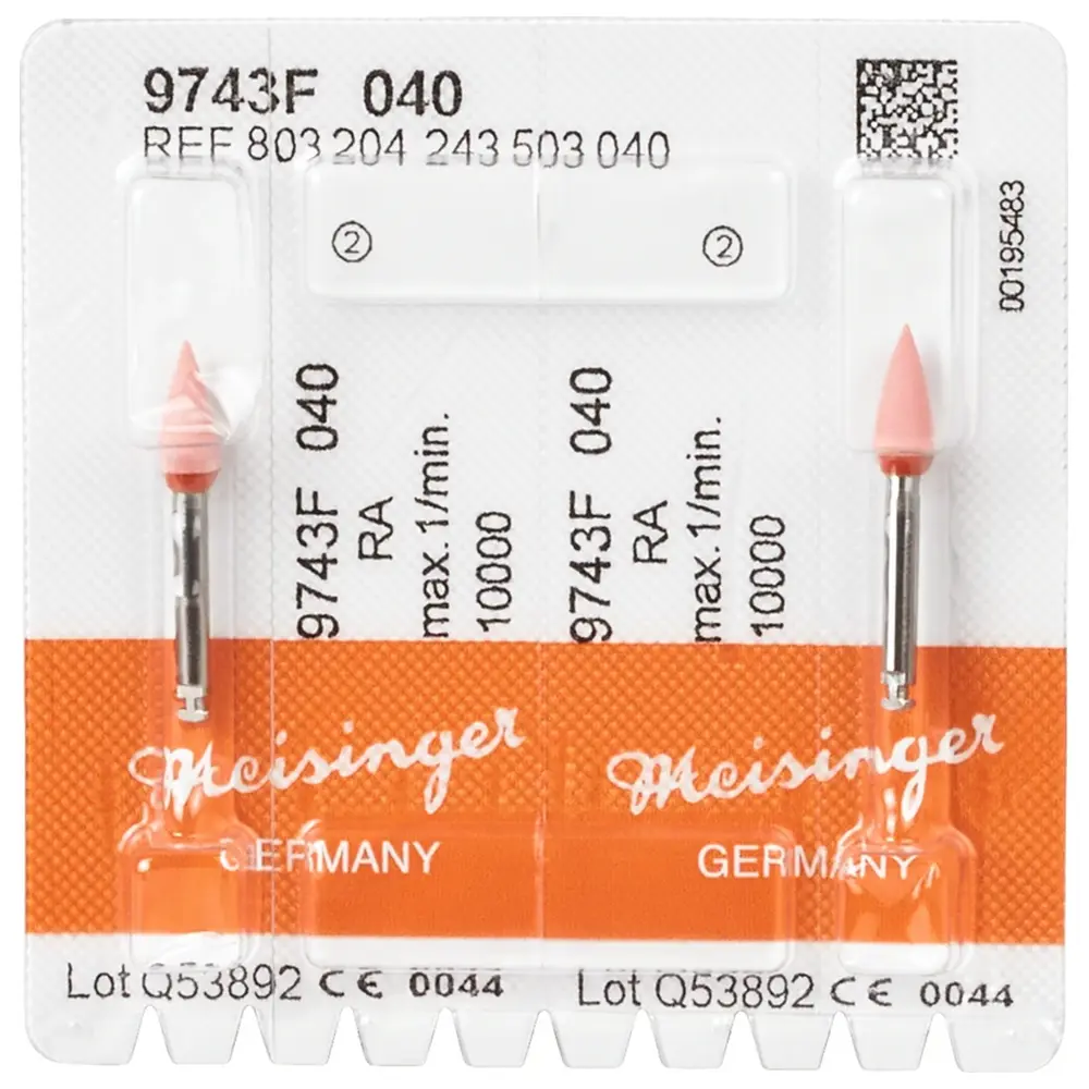 Hager & Meisinger Diamantpolierer 9743 - Packung 2 Stück rosa fein, RA, Figur 243, 10 mm, ISO 040