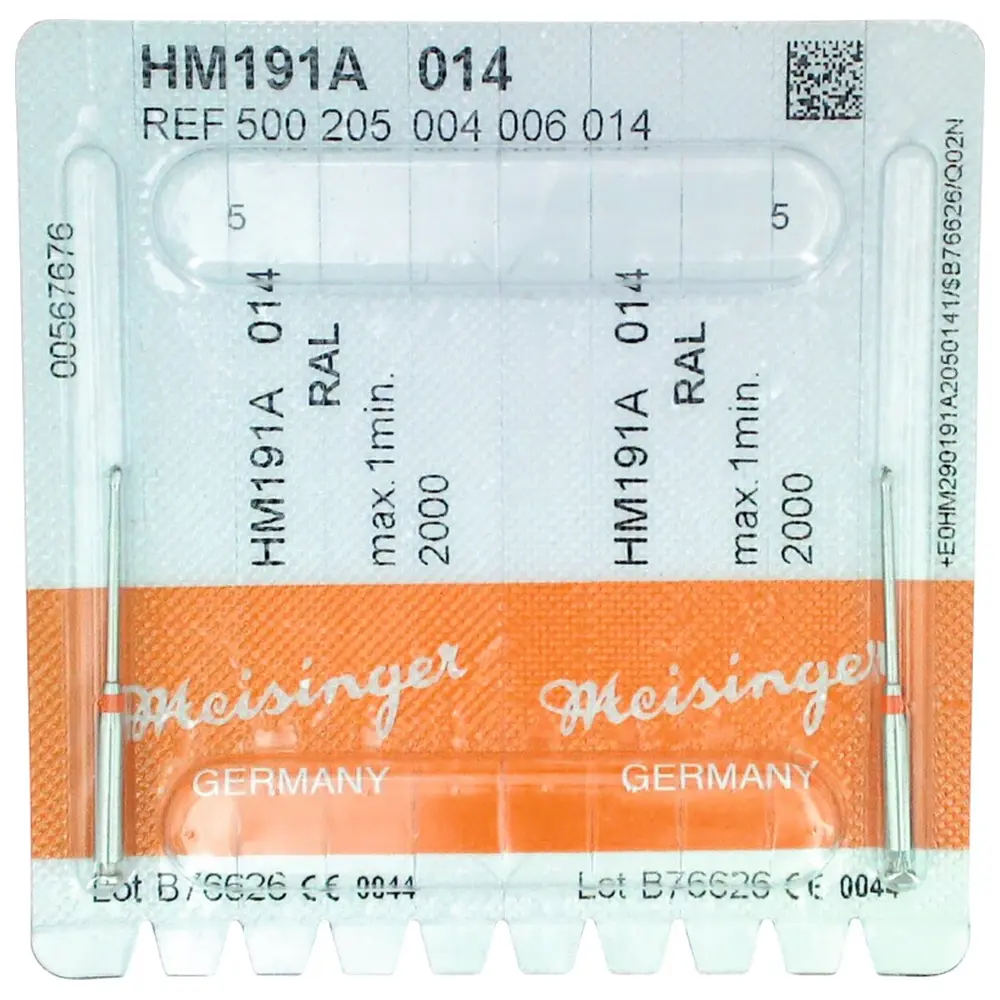 Hager & Meisinger Endo Access Bur 191A - Packung 2 Stück rot, RAL, Figur 004, Kopf: 16 mm, Total: 31 mm, ISO 014