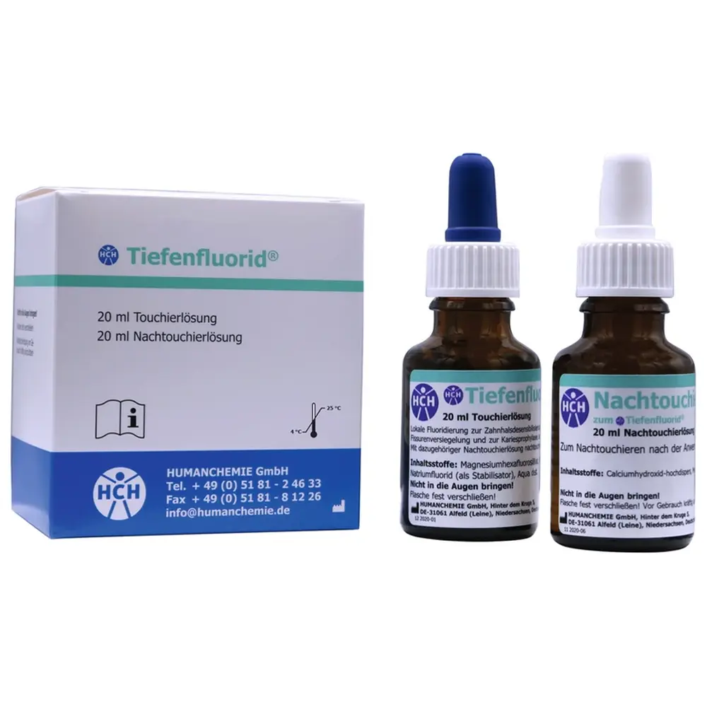 HUMANCHEMIE Tiefenfluorid® - Großpackung 20 ml Touchierlösung, 20 ml Nachtouchierlösung HUMANCHEMIE Tiefenfluorid® - Großpackung 20 ml Touchierlösung, 20 ml Nachtouchierlösung