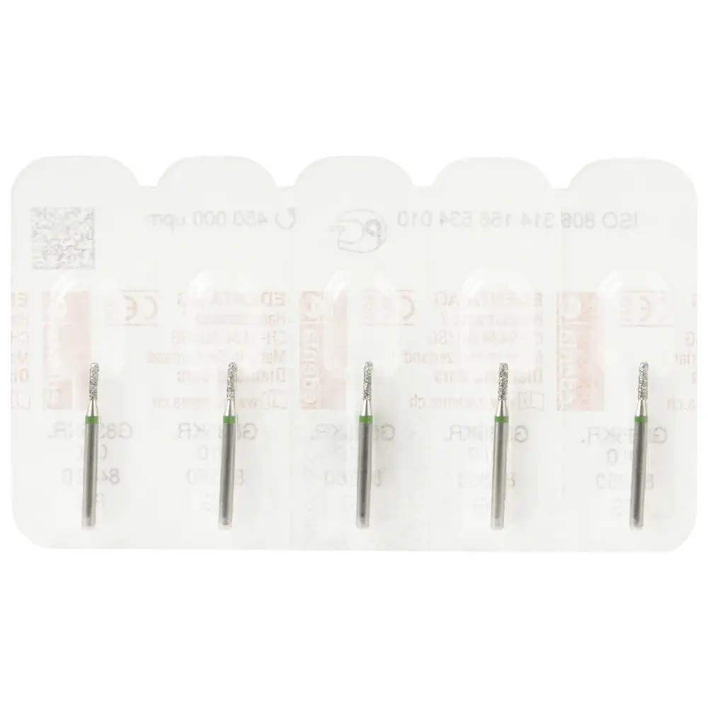 Edenta Diamanten 835KR - Packung 5 Stück grün grob, FG, Figur 156 Zylinder Kante rund, 4 mm, ISO 010
