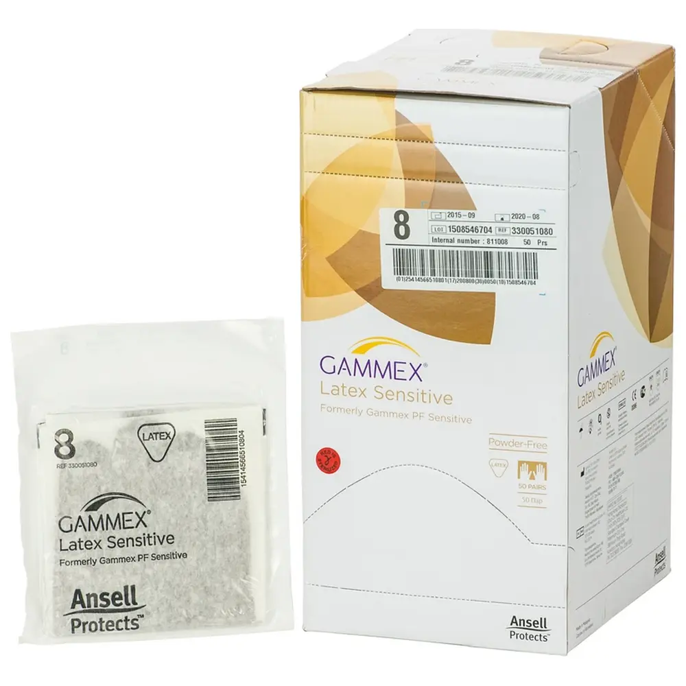 Ansell Gammex® Latex Sensitive - Packung 50 Paar puderfrei, braun, Größe 8