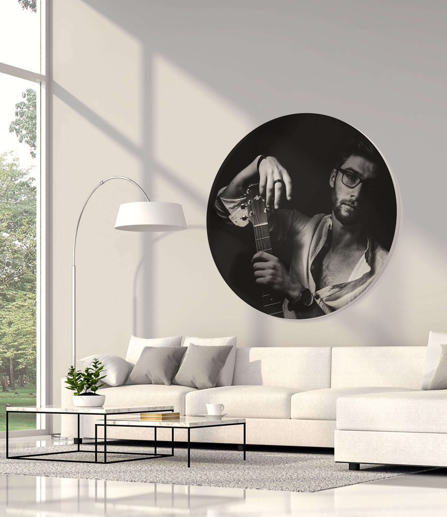 Akustikbild Rund – Schallabsorberklasse A, Öko-TEX®100, 55 mm Bautiefe, Brandschutzklasse B1, Digitaldruck, individuelles Motiv,