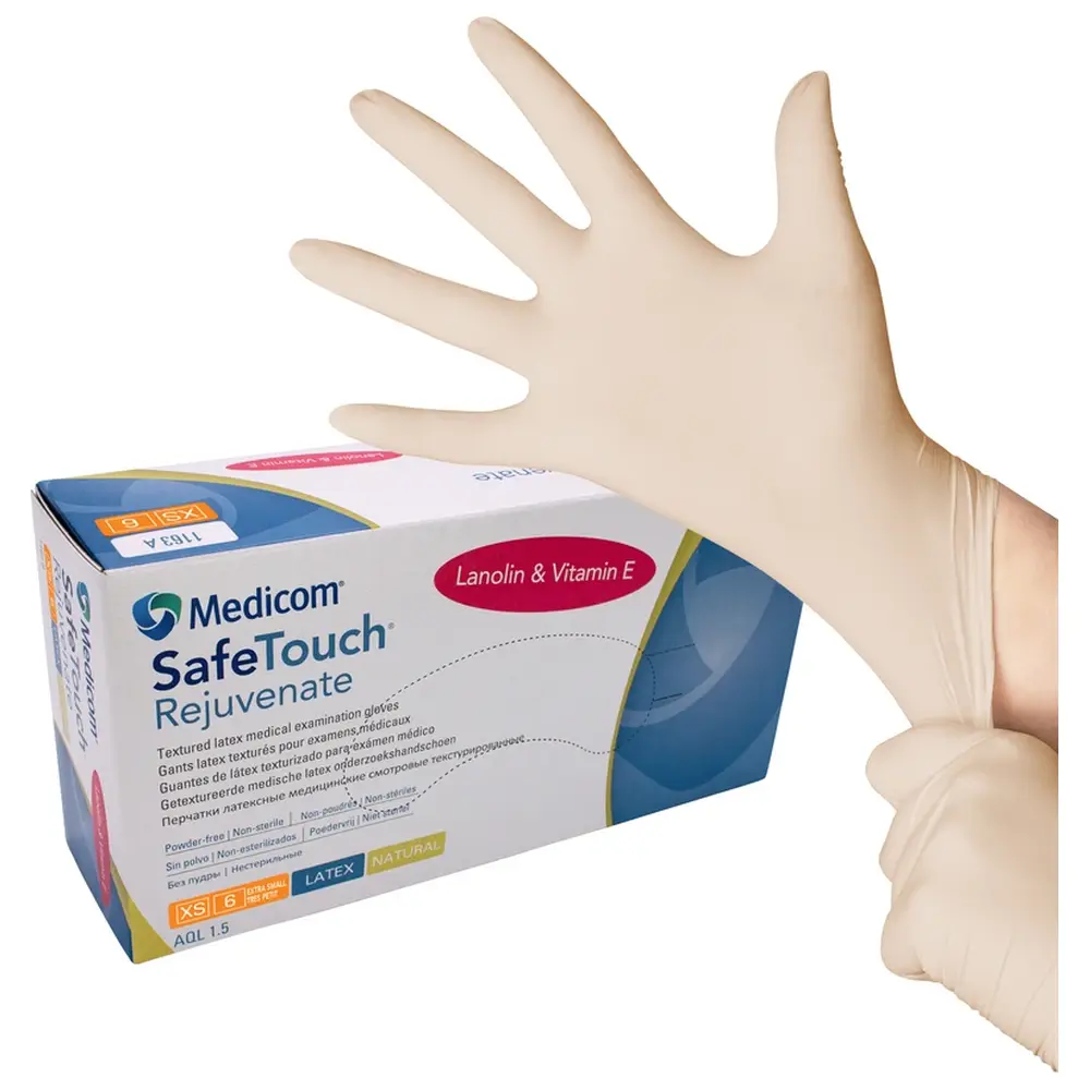 Medicom® SafeTouch® Rejuvenate Latex-Handschuhe - Packung 100 Stück puderfrei, natural, XS