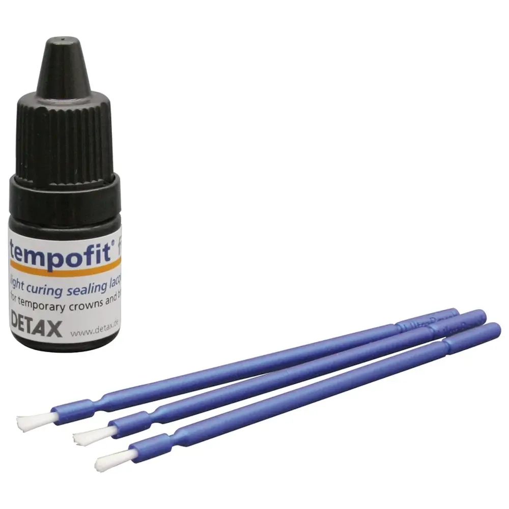 DETAX tempofit® finish - Packung 4 ml Flasche, 10 Einmalpinsel blau-metallic