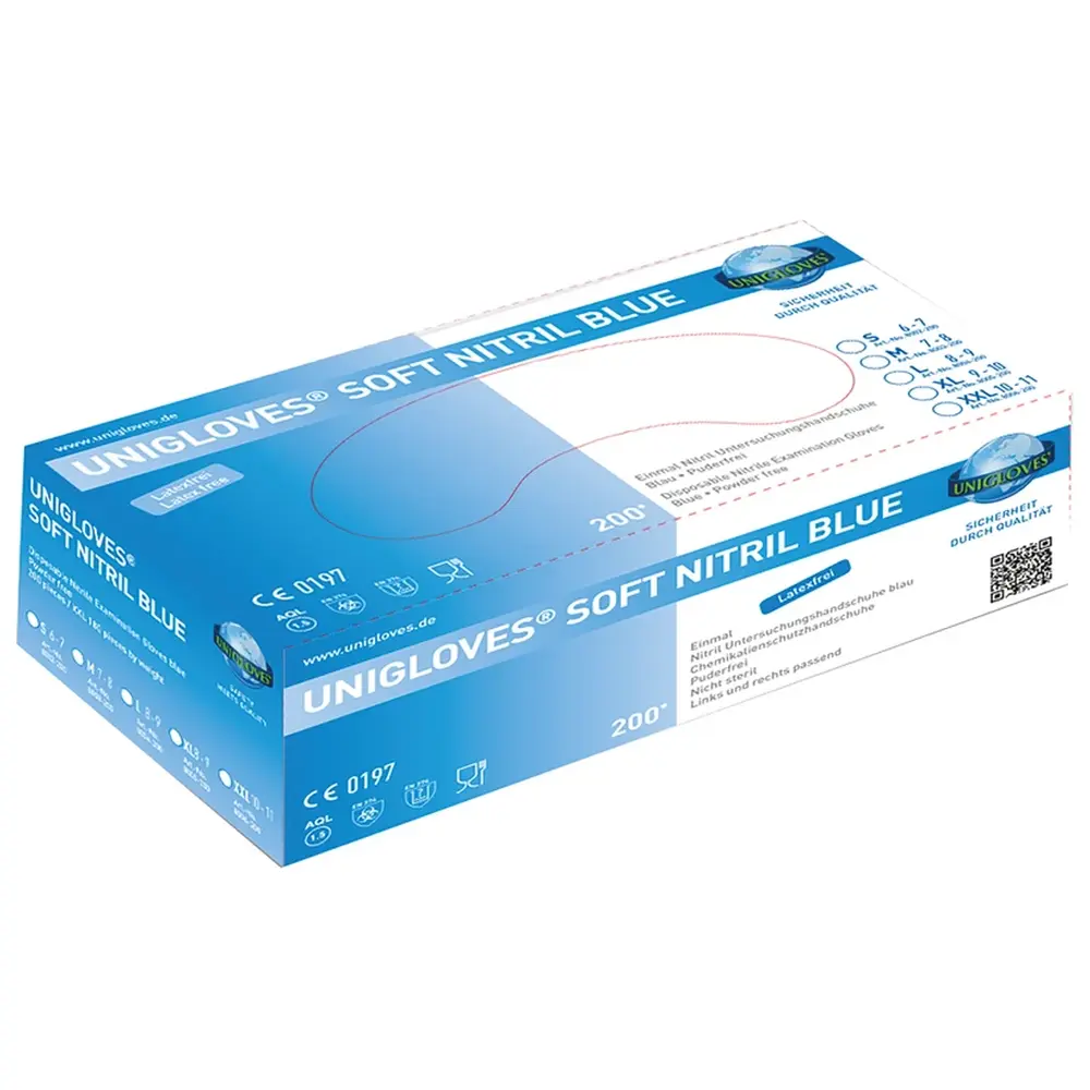 Unigloves SOFT NITRIL BLUE 200 - Packung 200 Stück puderfrei, blau, M