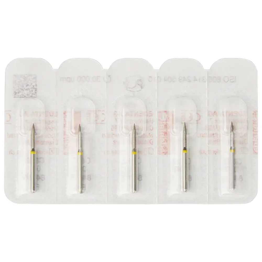 Edenta Diamanten 862 - Packung 5 Stück gelb superfein, FG, Figur 249 Flamme, 8 mm, ISO 010