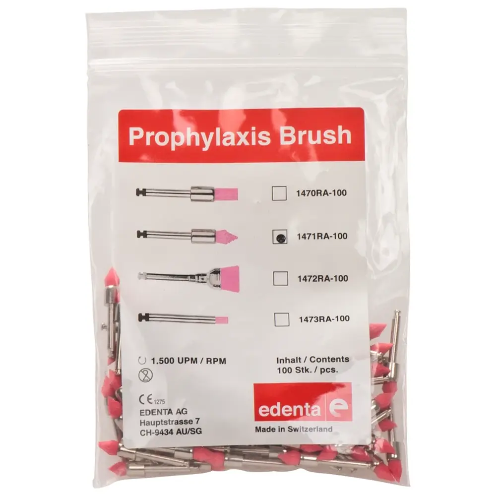 Edenta Prophylaxe Bürste - Packung 100 Stück rosa, ISO 035, RA, Flamme