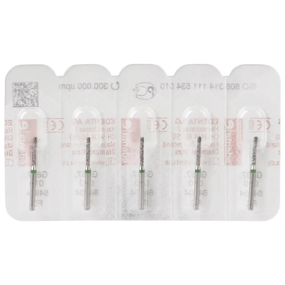 Edenta Diamanten 837 - Packung 5 Stück grün grob, FG, Figur 111 Zylinder flach, 8 mm, ISO 010
