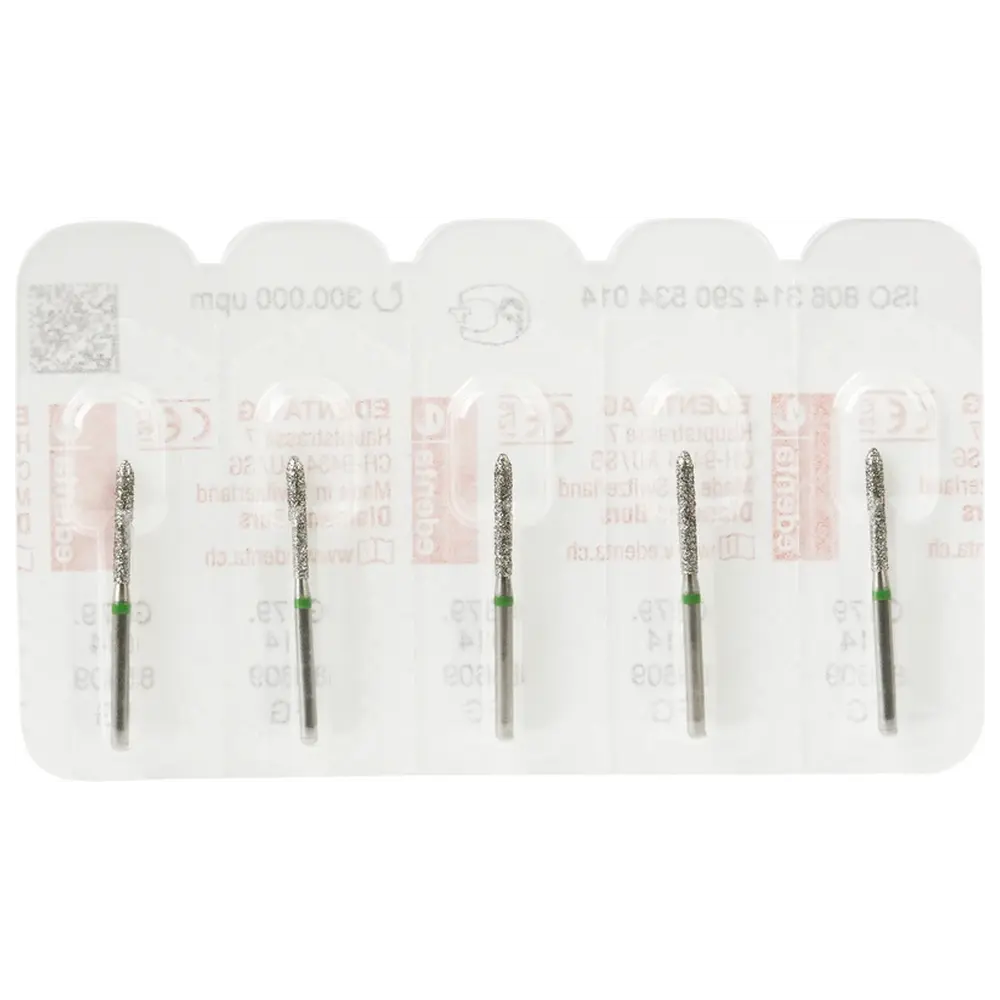 Edenta Diamanten 879 - Packung 5 Stück grün grob, FG, Figur 290 Torpedo zylindrischo, 10 mm, ISO 014