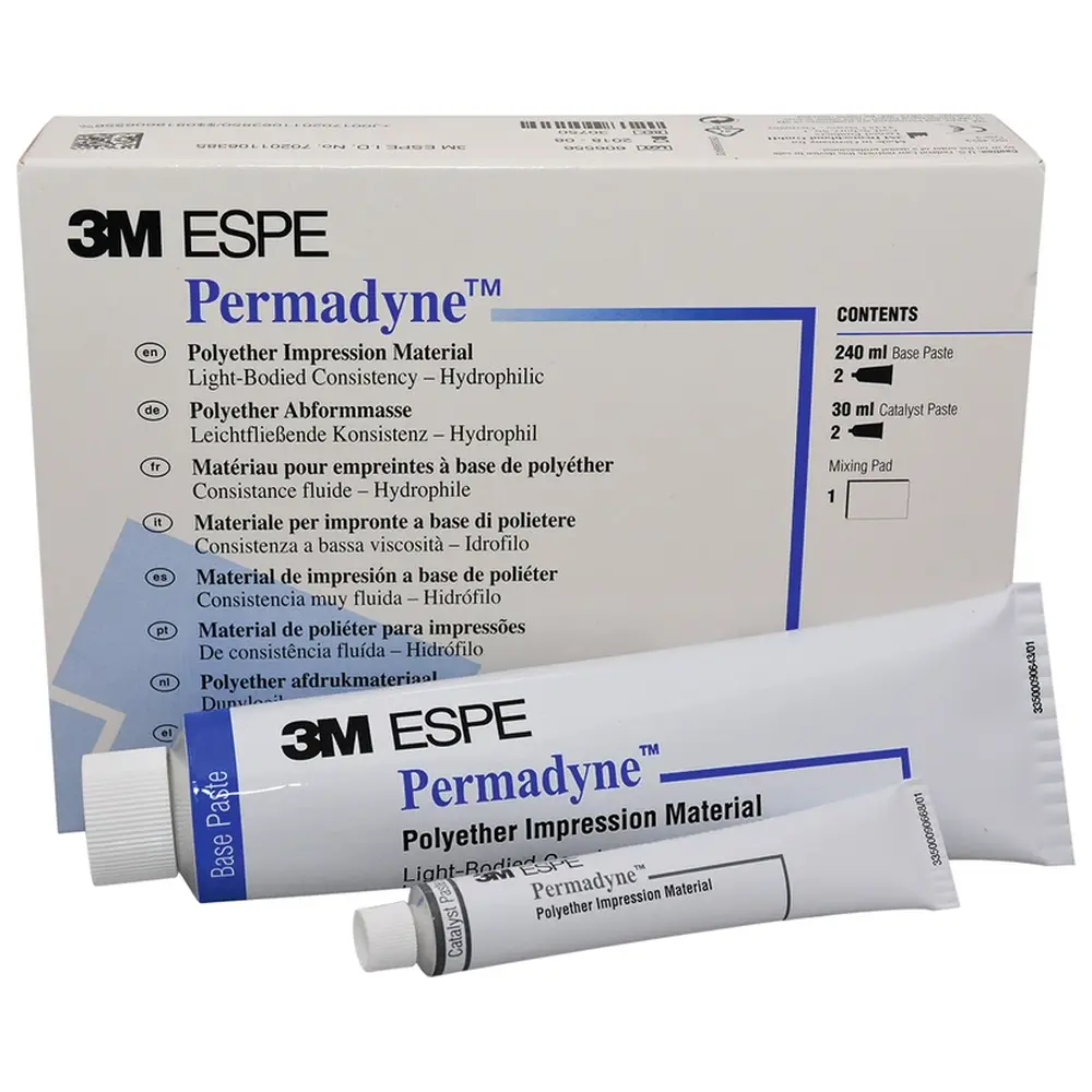 Solventum Dental Solutions Permadyne™ - Refill Packung 2 x 120 ml Basispaste, 2 x 15 ml Katalysator, 1 Anmischblock, dünn