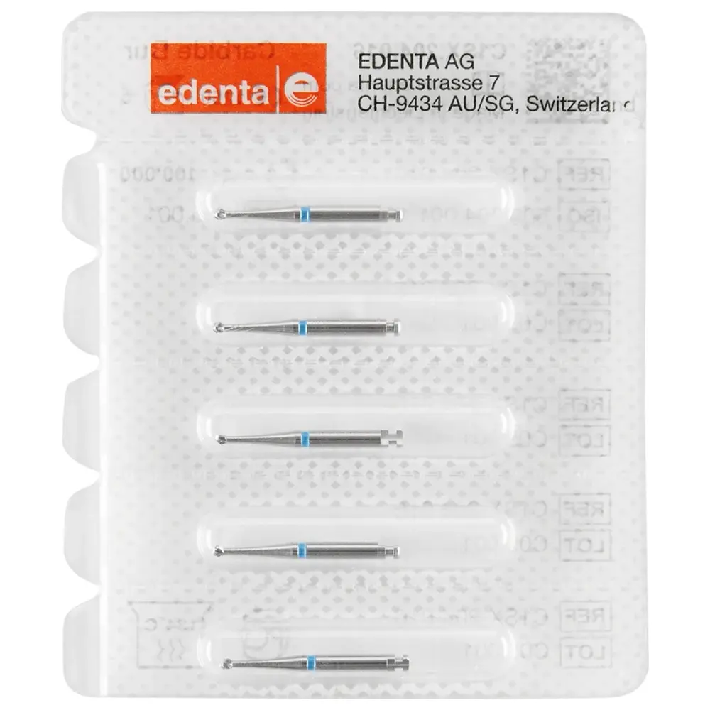 Edenta HM-Bohrer C1SX - Packung 5 Stück Kreuzverzahnung blau RA, Figur 001, ISO 016