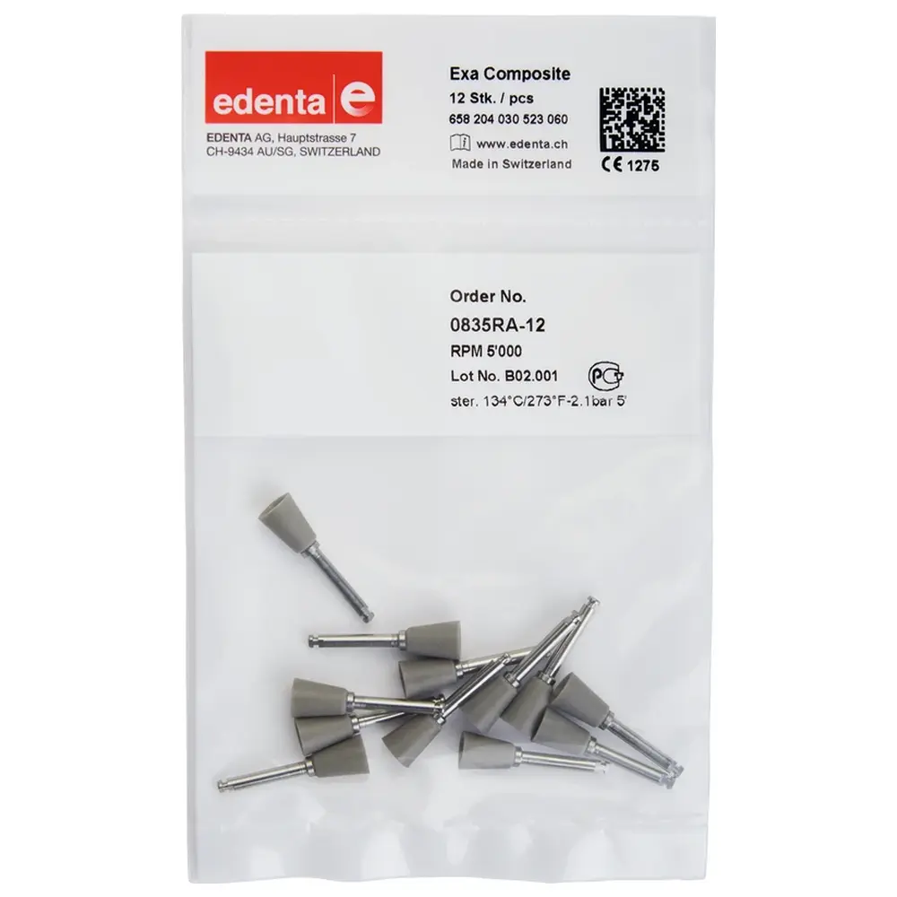 Edenta Exa Composite - Packung 12 Stück grau, RA, Figur 030, 10 mm, ISO 060