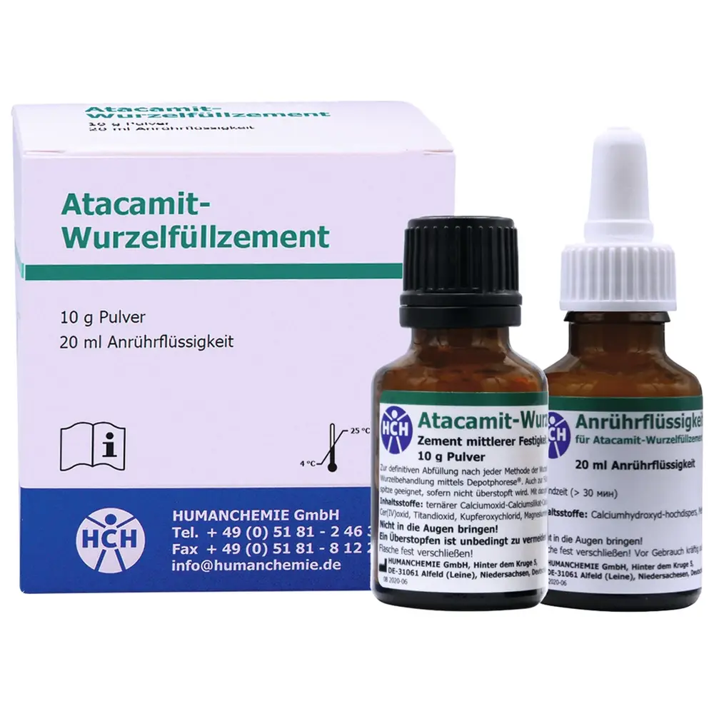 HUMANCHEMIE Atacamit-Wurzelfüllzement - Packung 10 g Pulver, 20 ml Flüssigkeit HUMANCHEMIE Atacamit-Wurzelfüllzement - Packung 10 g Pulver, 20 ml Flüssigkeit