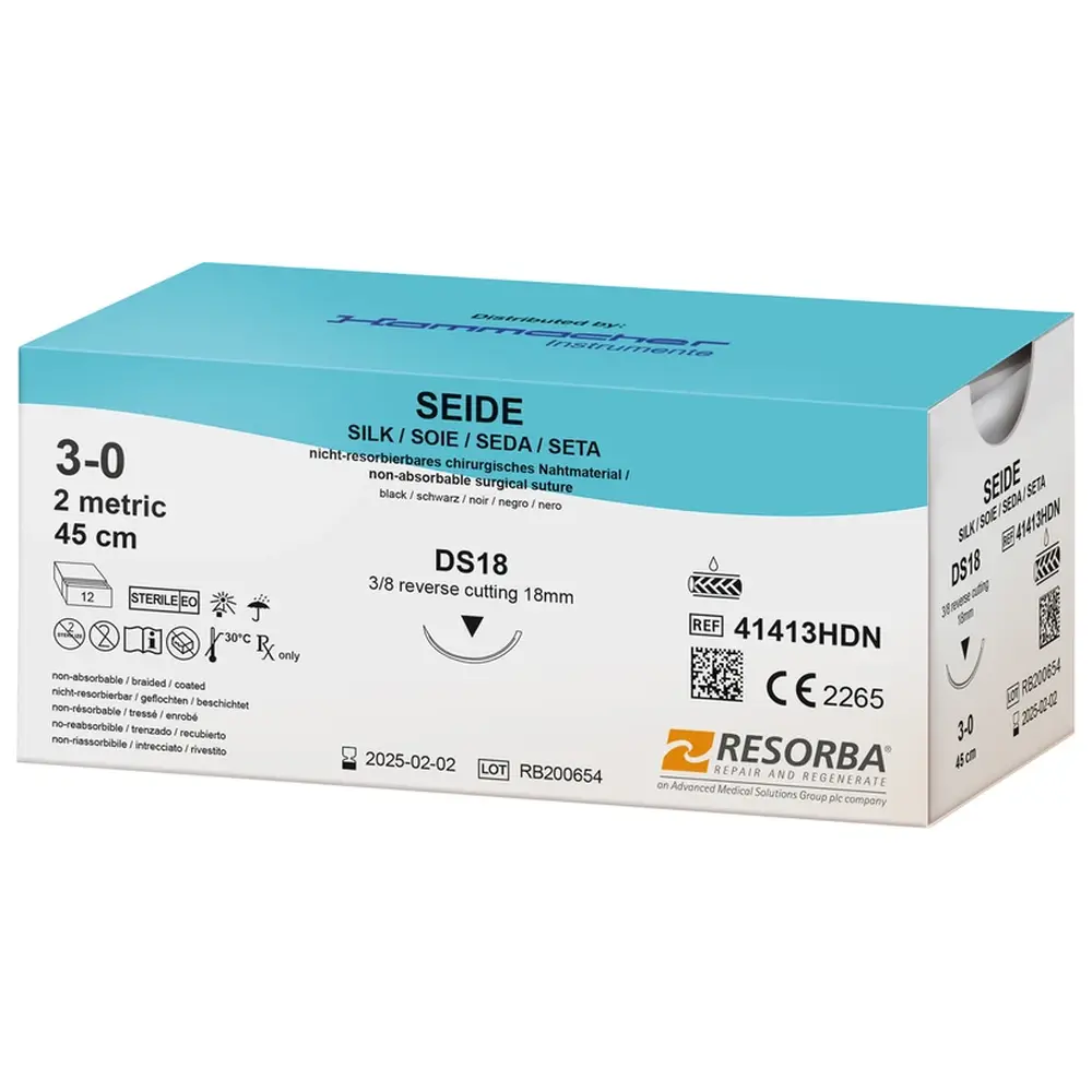 Resorba Medical RESORBA® Nahtmaterial - Packung 12 Stück, schwarz, DS18, USP 3/0