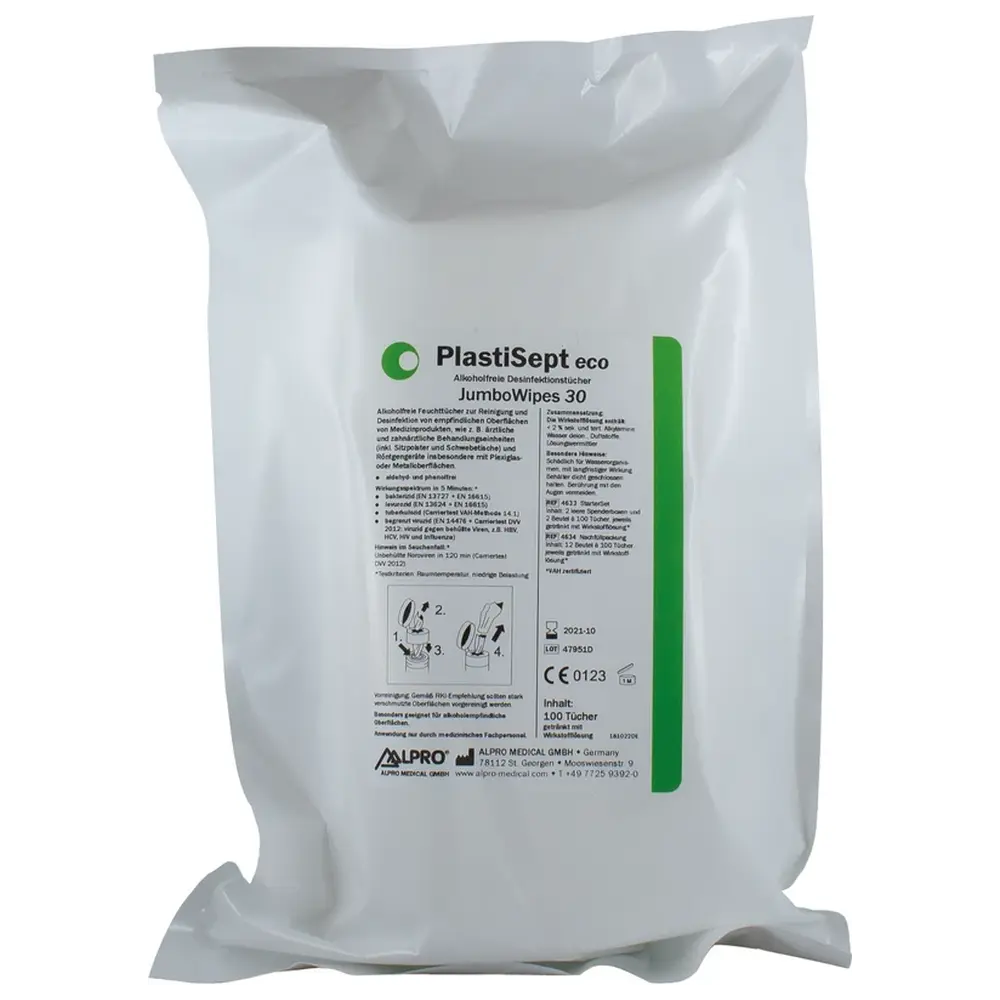 ALPRO MEDICAL PlastiSept eco JumboWipes 30 - Karton 12 x 100 Stück