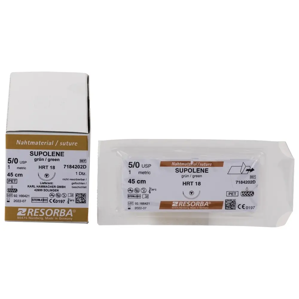 Resorba Medical RESORBA® Supolene - Packung 12 Stück, grün, 45 cm, HRT18, USP 5/0