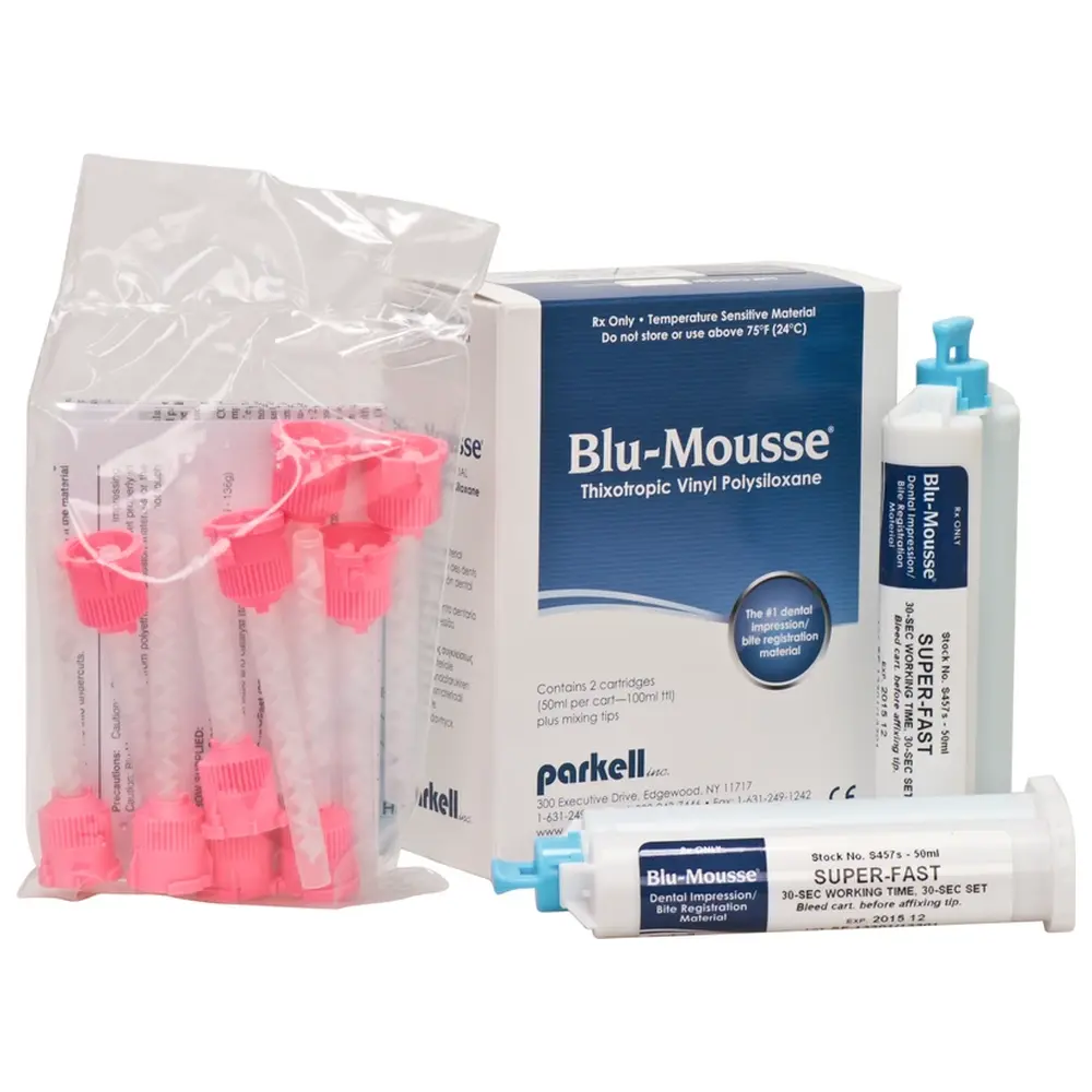 American Dental Blu-Mousse® - Packung 2 x 10 ml Doppelkartusche Super-Fast, 10 Mischkanülen pink