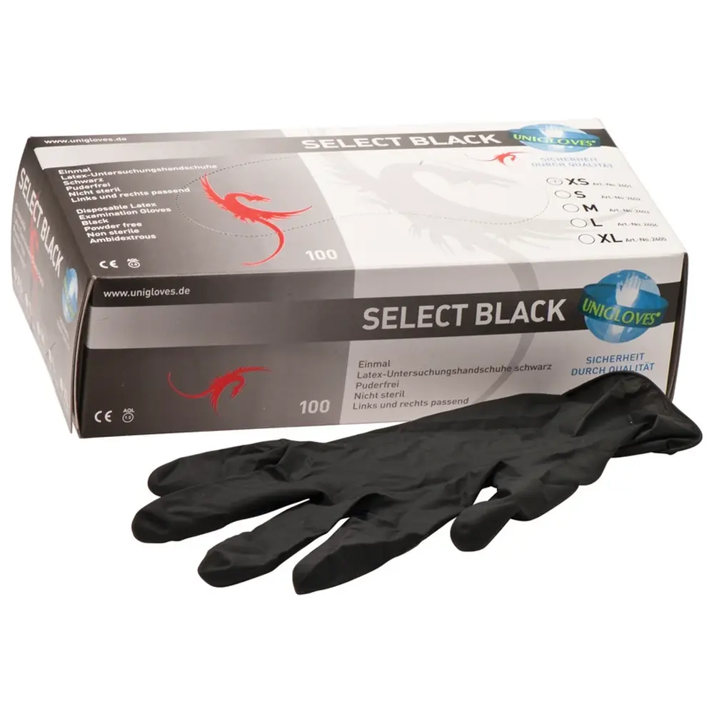 Unigloves SELECT® BLACK - Packung 100 Stück puderfrei, schwarz, XS