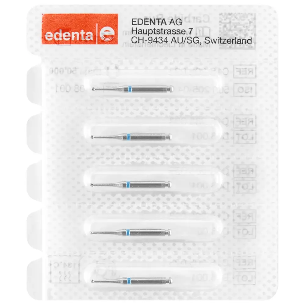 Edenta HM-Bohrer C1SXN - Packung 5 Stück Kreuzverzahnung blau, RA, Figur 004 ISO 012