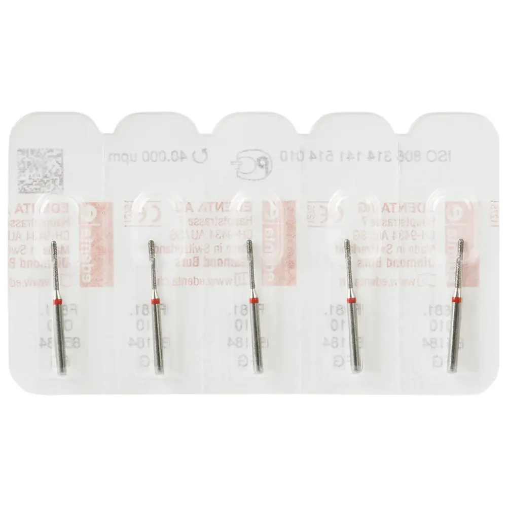 Edenta Diamanten 881 - Packung 5 Stück rot fein, FG, Figur 141 Zylinder rund, 6 mm, ISO 010