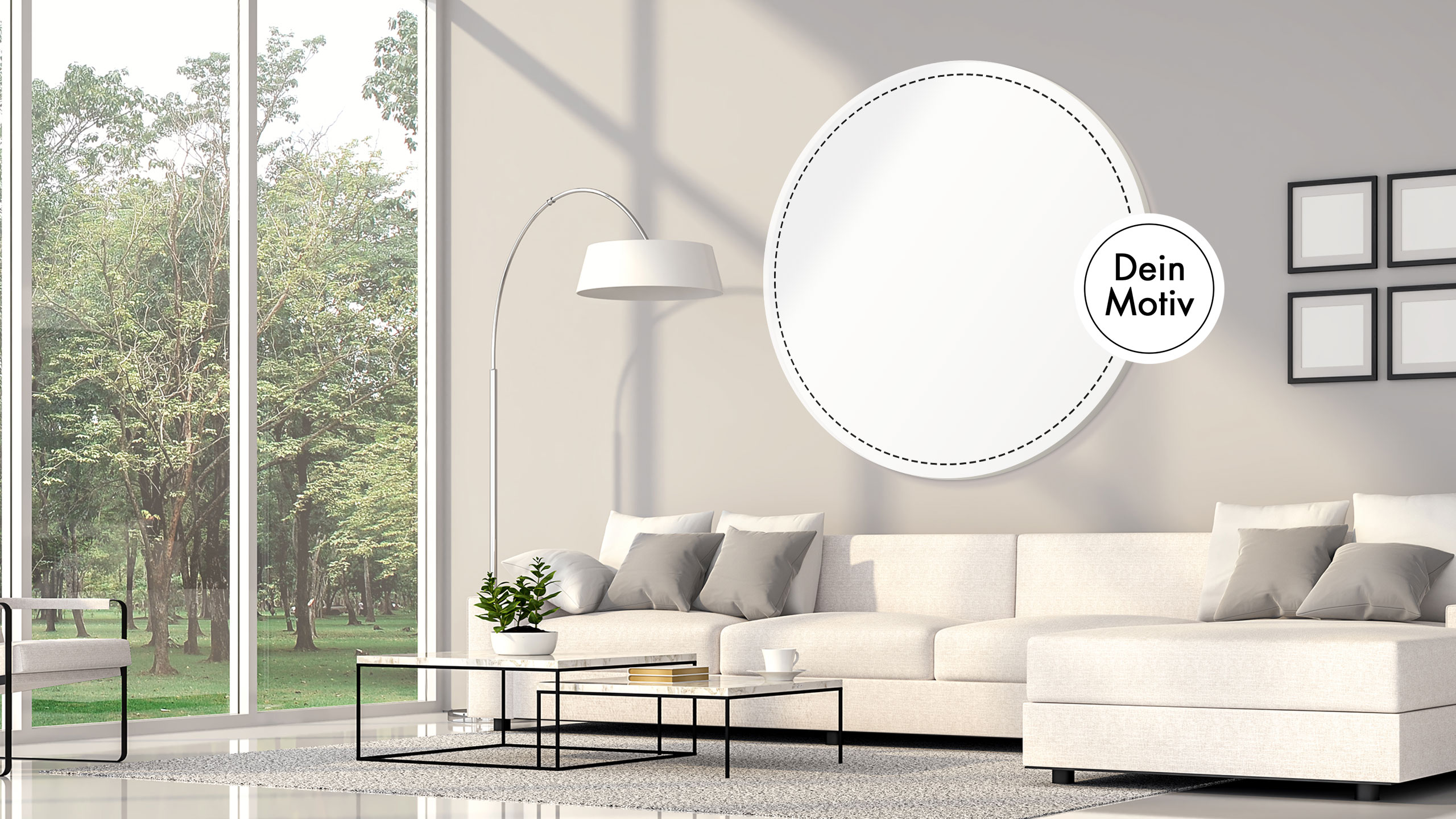 Akustikbild Rund – Schallabsorberklasse A, Öko-TEX®100, 55 mm Bautiefe, Brandschutzklasse B1, Digitaldruck, individuelles Motiv,