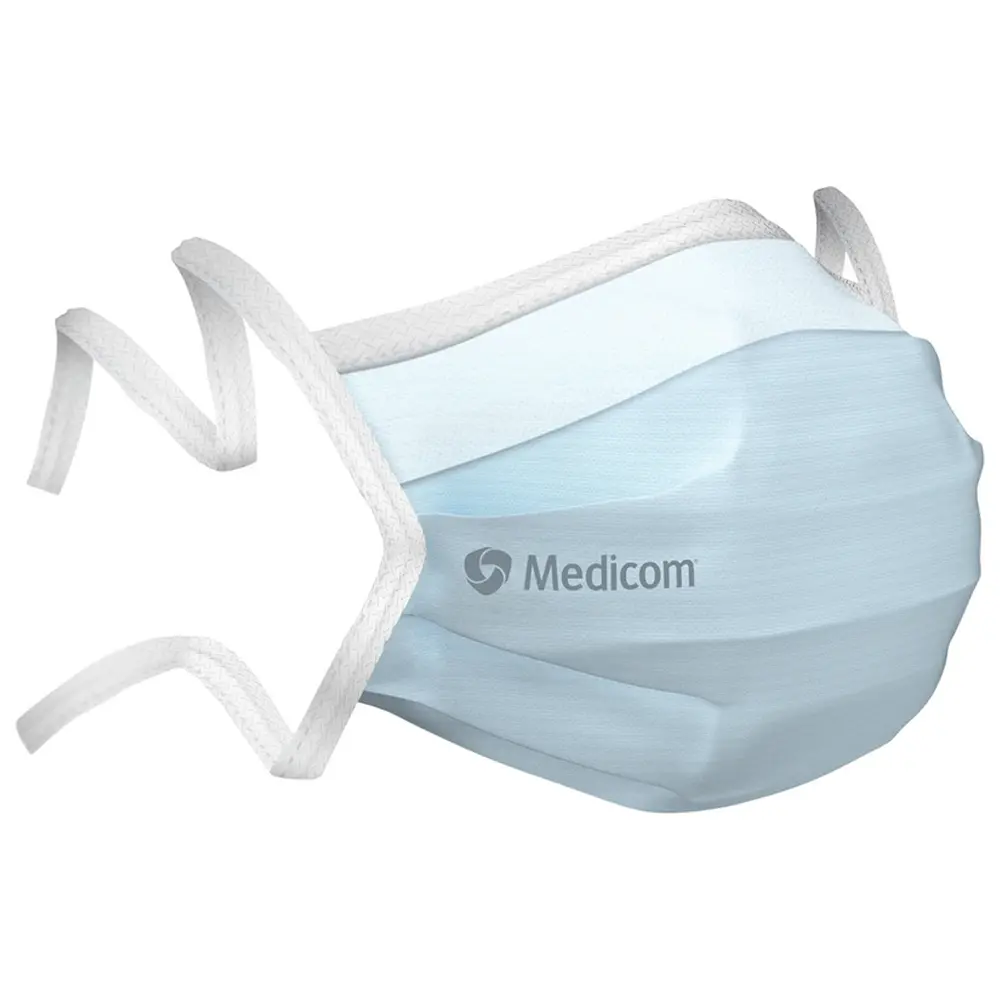 Medicom® SafeMask® SofSkin® fog-free medizinischer Mundschutz - Packung 50 Stück blau, mit Visier, mit Bindebändern