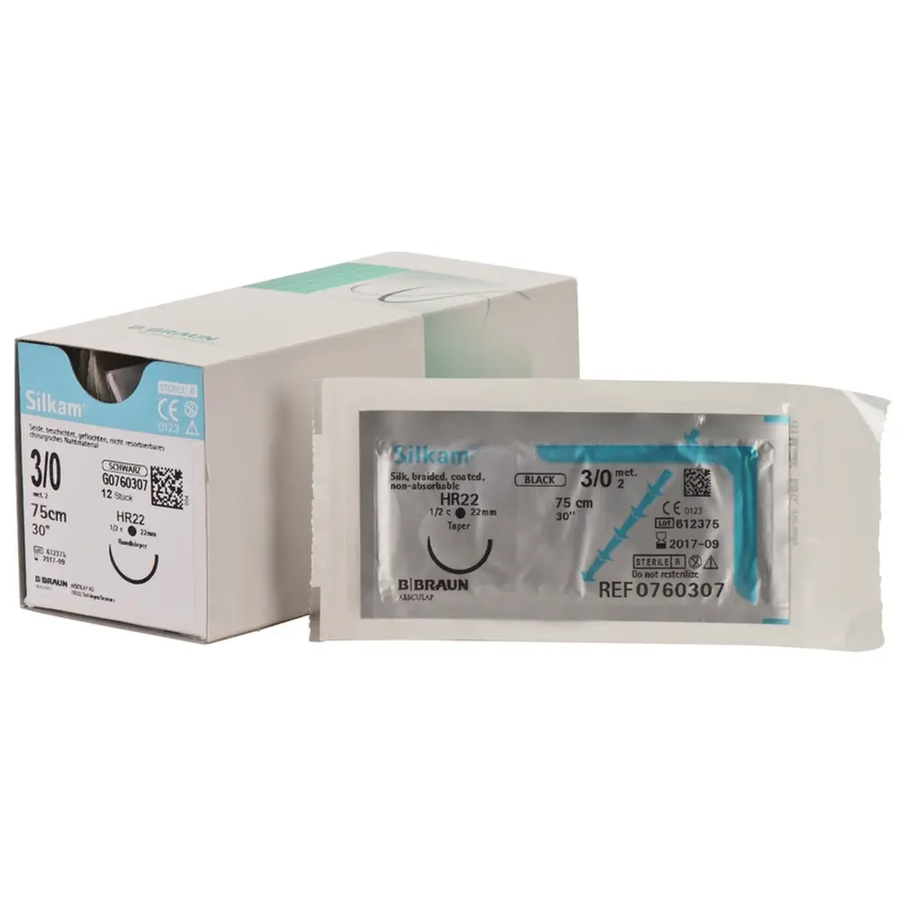 B. Braun Silkam® - Packung 12 Stück schwarz, 75 cm, USP 3/0, HR22
