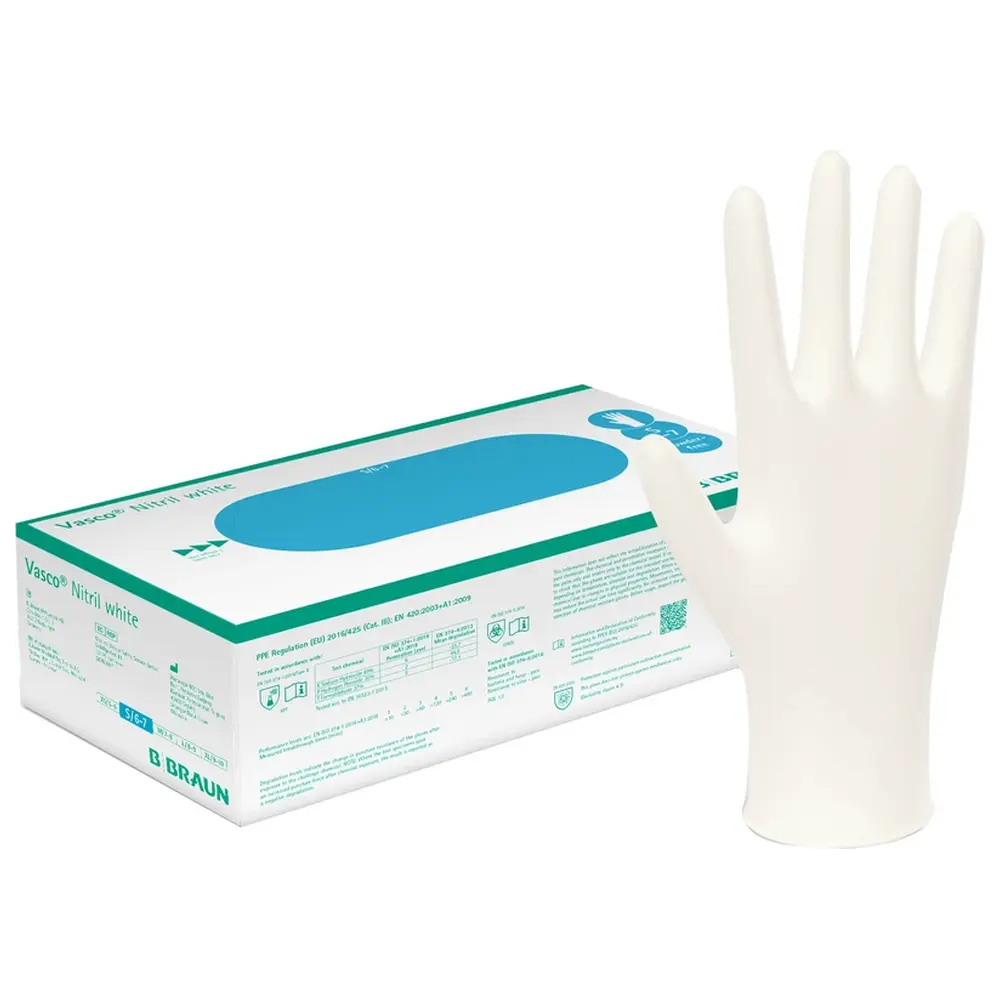 B. Braun Vasco® Nitril white - Packung 150 Stück puderfrei, weiß, S