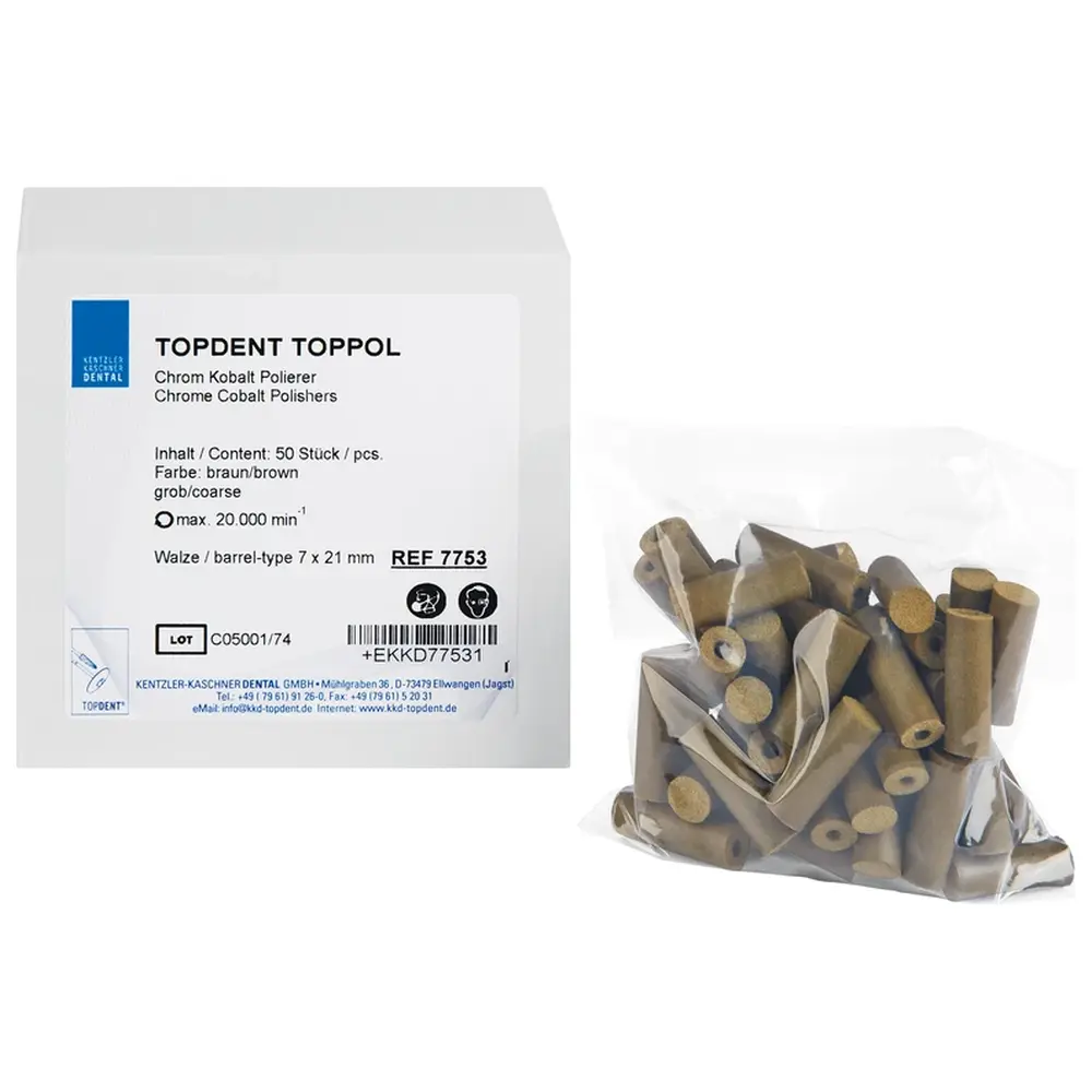 Kentzler-Kaschner TOPDENT TopPol Co-Cr Polierer - Packung 50 Stück grob, Walze 7 x 21 mm