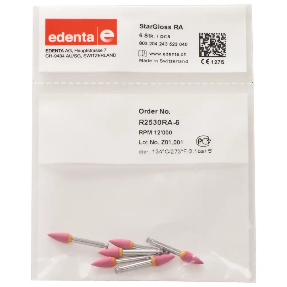Edenta StarGloss - Packung 6 Stück pink, RA, Figur 243 Spitze, 10 mm, ISO 040