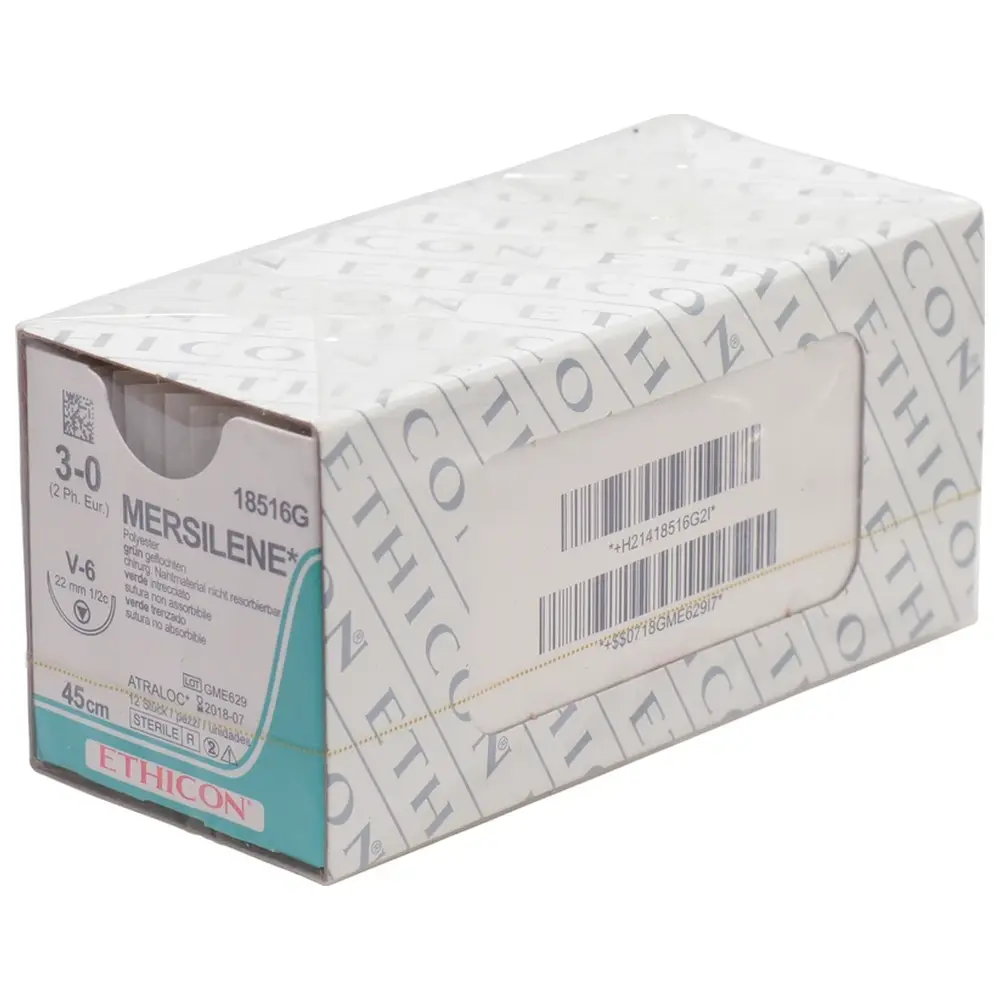 ETHICON Johnson & Johnson MEDICAL MERSILENE - Packung 12 Stück grün, 45 cm, V6, USP 3-0, Stärke 2