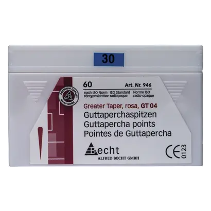 Becht Guttaperchaspitzen rosa Greater Taper - Packung 60 Stück Taper.04, ISO 030