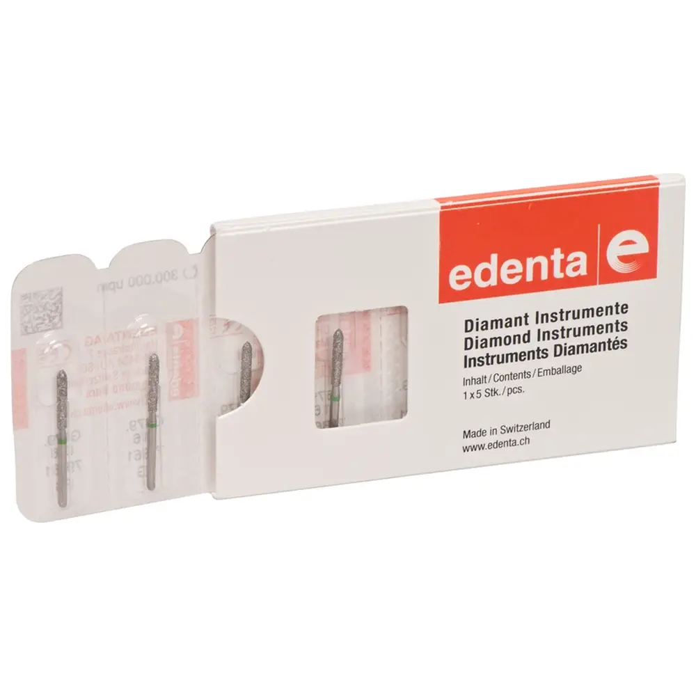 Edenta Diamanten 879 - Packung 5 Stück grün grob, FG, Figur 290 Torpedo zylindrisch, 10 mm, ISO 016