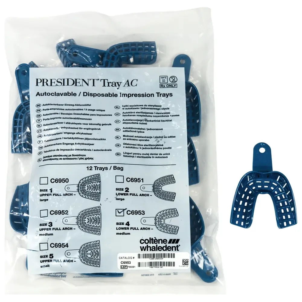 COLTENE PRESIDENT® Abformlöffel AC - Packung 12 Stück Unterkiefer Gr. 4, mittel