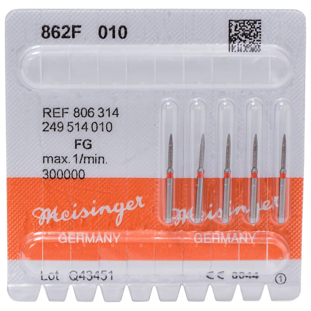 Hager & Meisinger Diamanten 862 - Packung 5 Stück rot fein, FG, Figur 249 Flamme, 8 mm, ISO 010