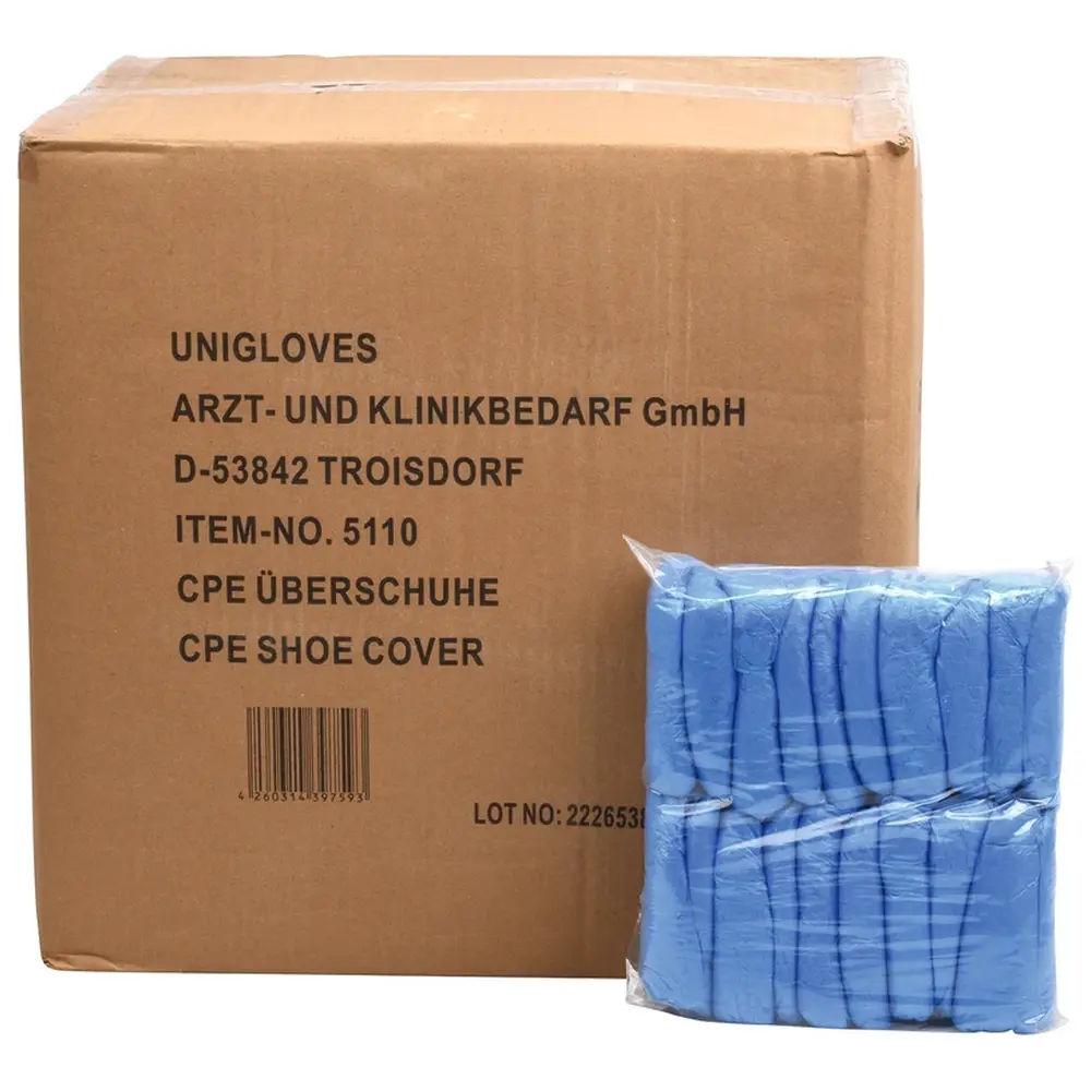 Unigloves CPE-Überschuhe - Packung 20 x 100 Stück blau, ca. 40 cm lang, Stärke 20 µm