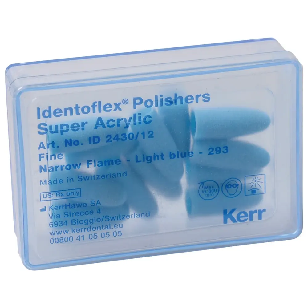 Kerr Identoflex™ Super Acrylic Polishers - Packung 12 Stück unmontiert, hellblau fein, Flamme schmal