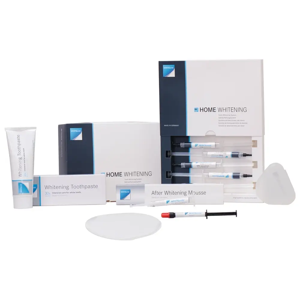 WHITEsmile HOME WHITENING - Patienten Kit 5 x 3 ml Zahnaufhellungsgel 16 % CP, 3 ml After Whitening Mousse, Zubehör WHITEsmile HOME WHITENING - Patienten Kit 5 x 3 ml Zahnaufhellungsgel 16 % CP, 3 ml After Whitening Mousse, Zubehör