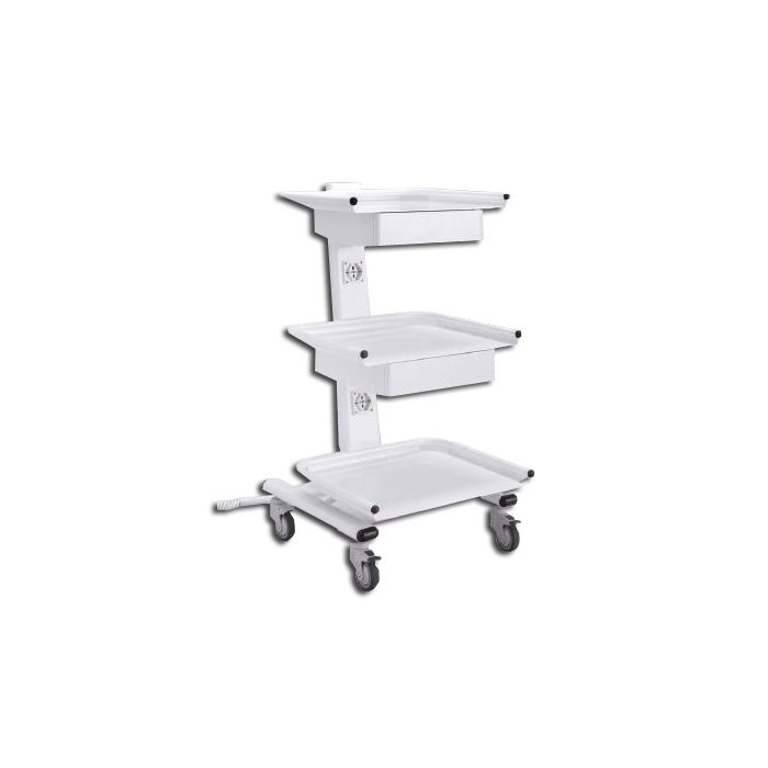 Rollwagen Instrumentenhalter 3 Ablageflächen, 2 Schubladen, 2 Steckdosen Rollwagen Instrumentenhalter 3 Ablageflächen, 2 Schubladen, 2 Steckdosen
