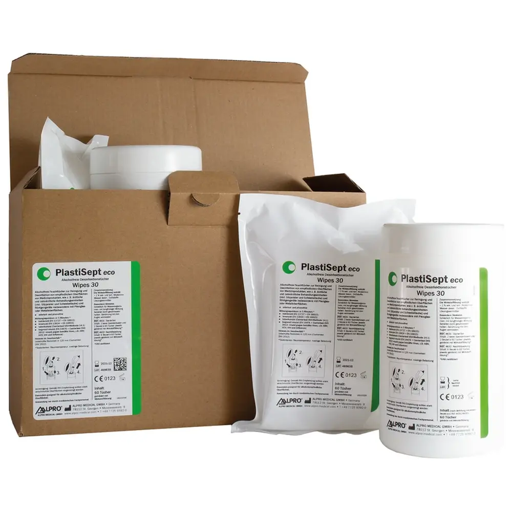 ALPRO MEDICAL PlastiSept eco Wipes 30 - StarterSet 2 Spenderboxen leer, 2 x 60 Tücher