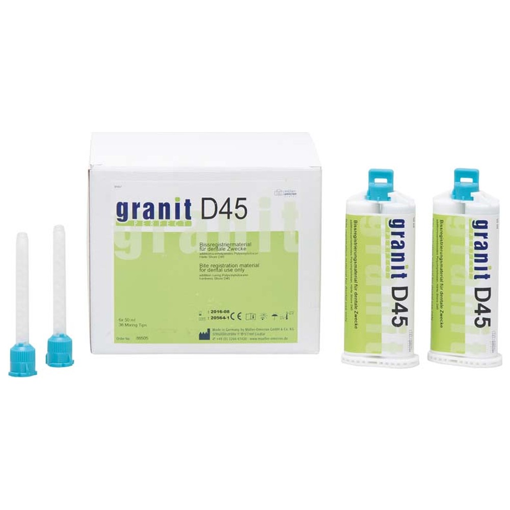 Müller-Omicron granit® PERFECT D45 - Großpackung 6 x 50 ml Kartusche, 36 Mixing Tips grün