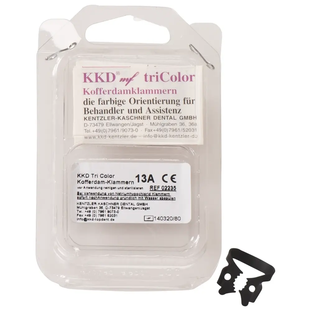 Kentzler-Kaschner KKD® Kofferdam Klammern triColor Antireflect - Stück schwarz matt, Nr. 13A, für Molaren