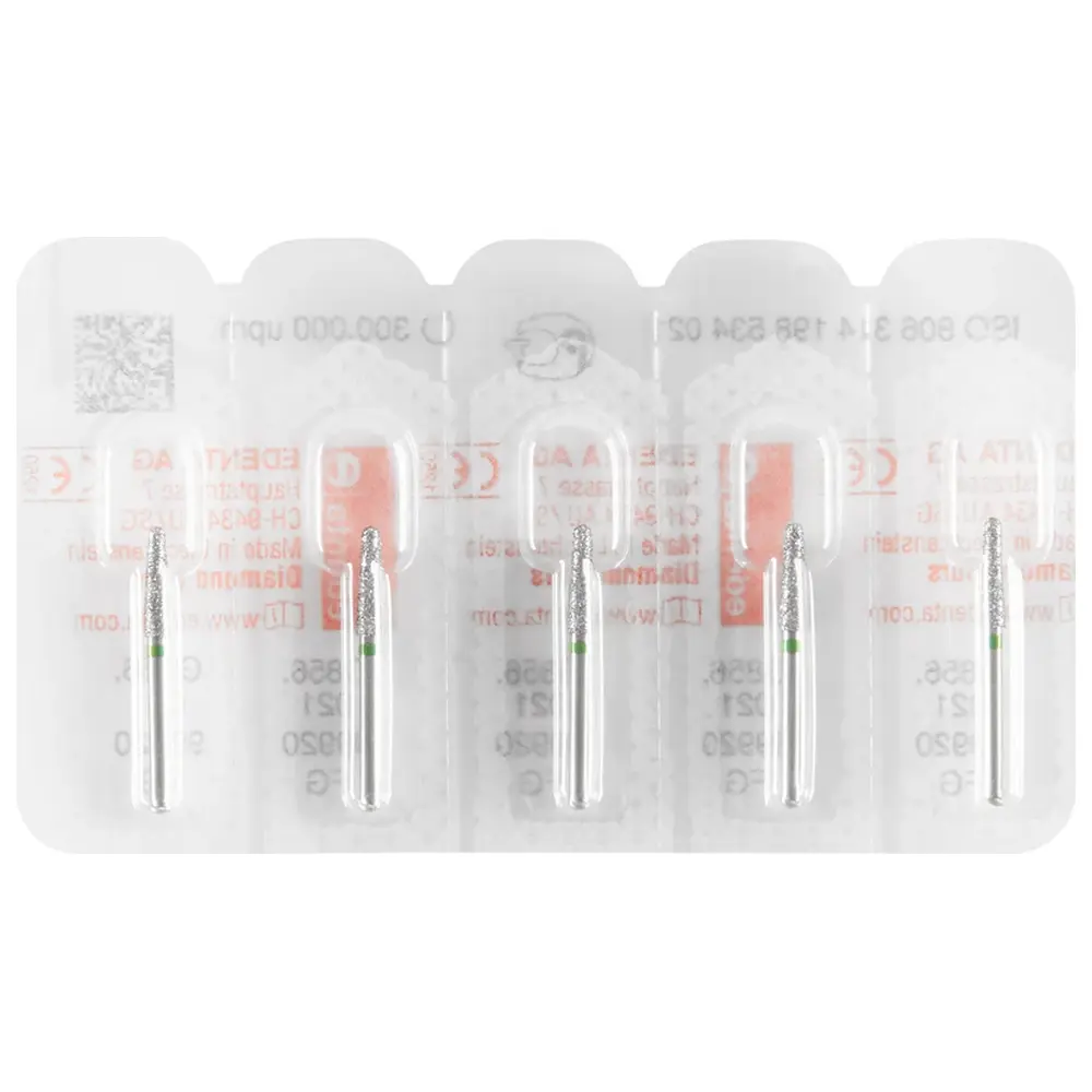 Edenta Diamanten 856 - Packung 5 Stück grün grob, FG, Figur 198 Konus rund, 8 mm, ISO 021