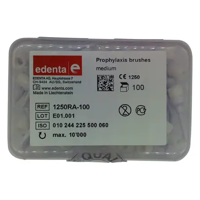 Edenta Prophylaxis Brushlets - Packung 100 Stück weiß medium, RA, Figur 225, 9 mm, ISO 060